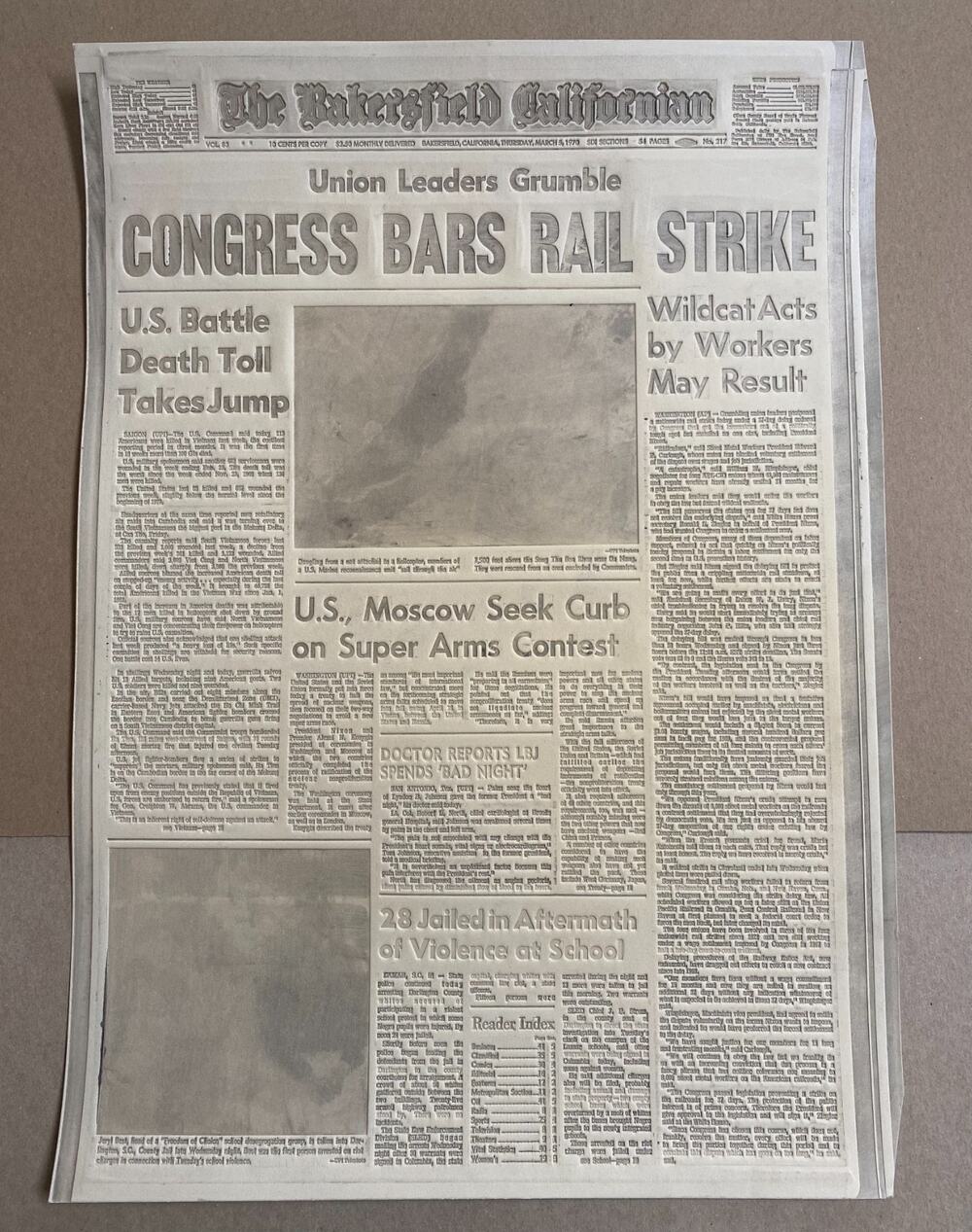 Flong Printing Mold Front Page The Bakersfield Californian Newspaper March 1970